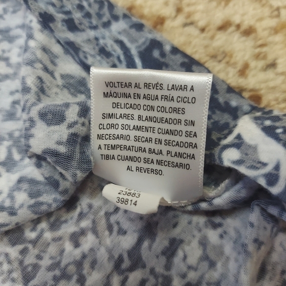 Style & Co Sport Women PM Lightweight Hoodie Blue Paisley Burnout 3/4 Sleeves - Picture 11 of 12